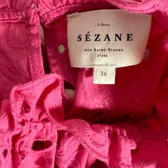 Sezane Louisah Pink Eyelet Keyhole Back Closure Short Sleeve Blouse Sz 36/US 4 - Picture 5 of 5